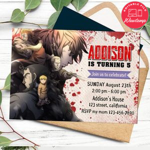 Vinland saga Invitation Customizable Template to Print at Home Instant Download