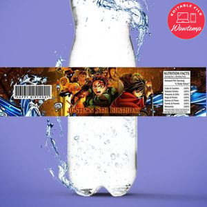 Demon Slayer Infinity Castle Birthday Water Bottle Label Template to Print at Home Instant Download