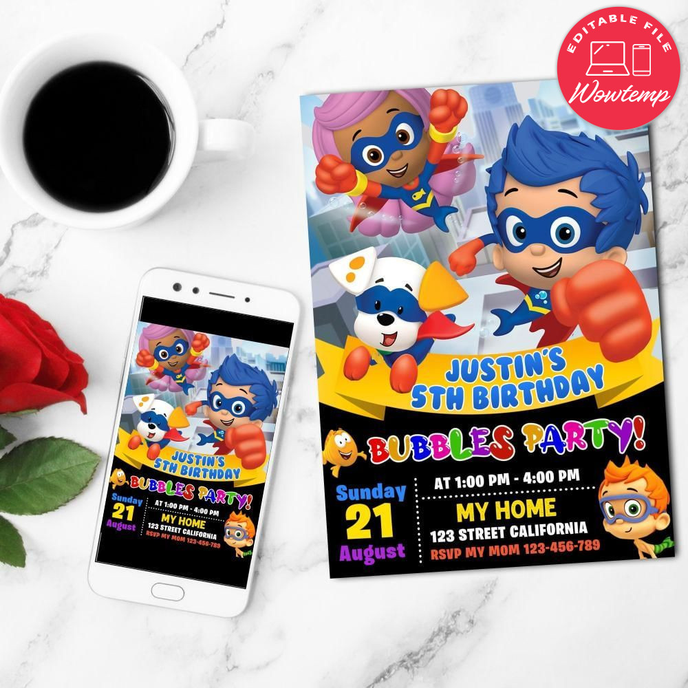 Super Guppies Birthday Flyer Customizable Template to Print at Home Instant Download