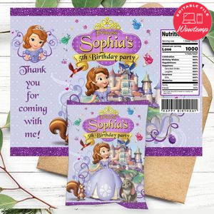 Princess Sofia Birthday Party Chip Bag Digital File Printable Instant Download