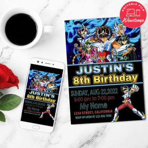 Saint Seiya Birthday Flyer Customizable Template to Print at Home Instant Download
