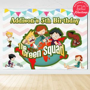 The green squad Birthday Backdrop Digital File Template Instant Download