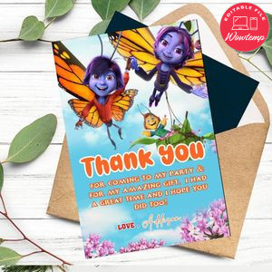 Butterfly Tale Thank You Card Customizable Template To Print At Home Instant Download