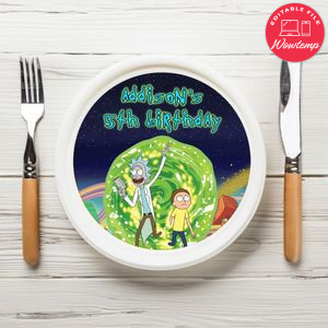 Rick And Morty Birthday Plate Template Customizable To Print At Home Instant Download