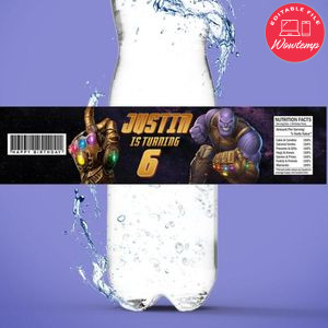 Thanos Birthday Water Bottle Label Template to Print at Home Instant Download