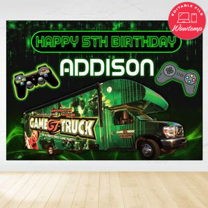 Gametruck Birthday Backdrop Digital File Template Instant Download