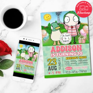 Sarah & Duck Invitation Customizable Template to Print at Home Instant Download