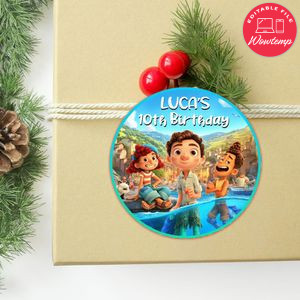 Disney Pixar Luca Circle Sticker Template Customizable to Print at Home Instant Download