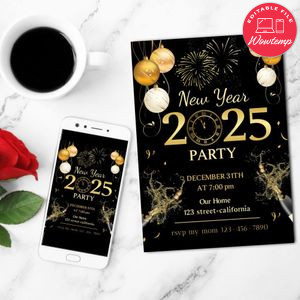 New Year's Eve Party Mobile Invite Customizable Template Instant Download