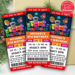 Ugly Dolls Ticket Invitation Customizable Template Instant Download