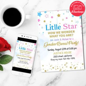 Gender Reveal Little Star Mobile Invite Customizable Template Instant Download