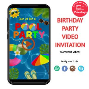 Pool party Video Invitation Digital Template Customizable Instant Download