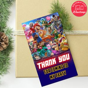 Super Smash Brothers Thank You Tag Customizable Template To Print At Home Instant Download
