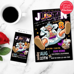Luffy Gear 5 Mobile Invite Customizable Template Instant Download