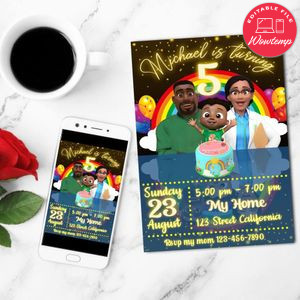 Black Cocomelon Birthday Mobile Invite Customizable Template Instant Download