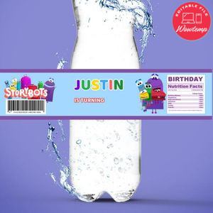 Storybots Birthday Water Bottle Label Template to Print at Home Instant Download