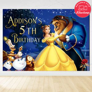 Beauty And Beast Birthday Backdrop Digital File Template Instant Download