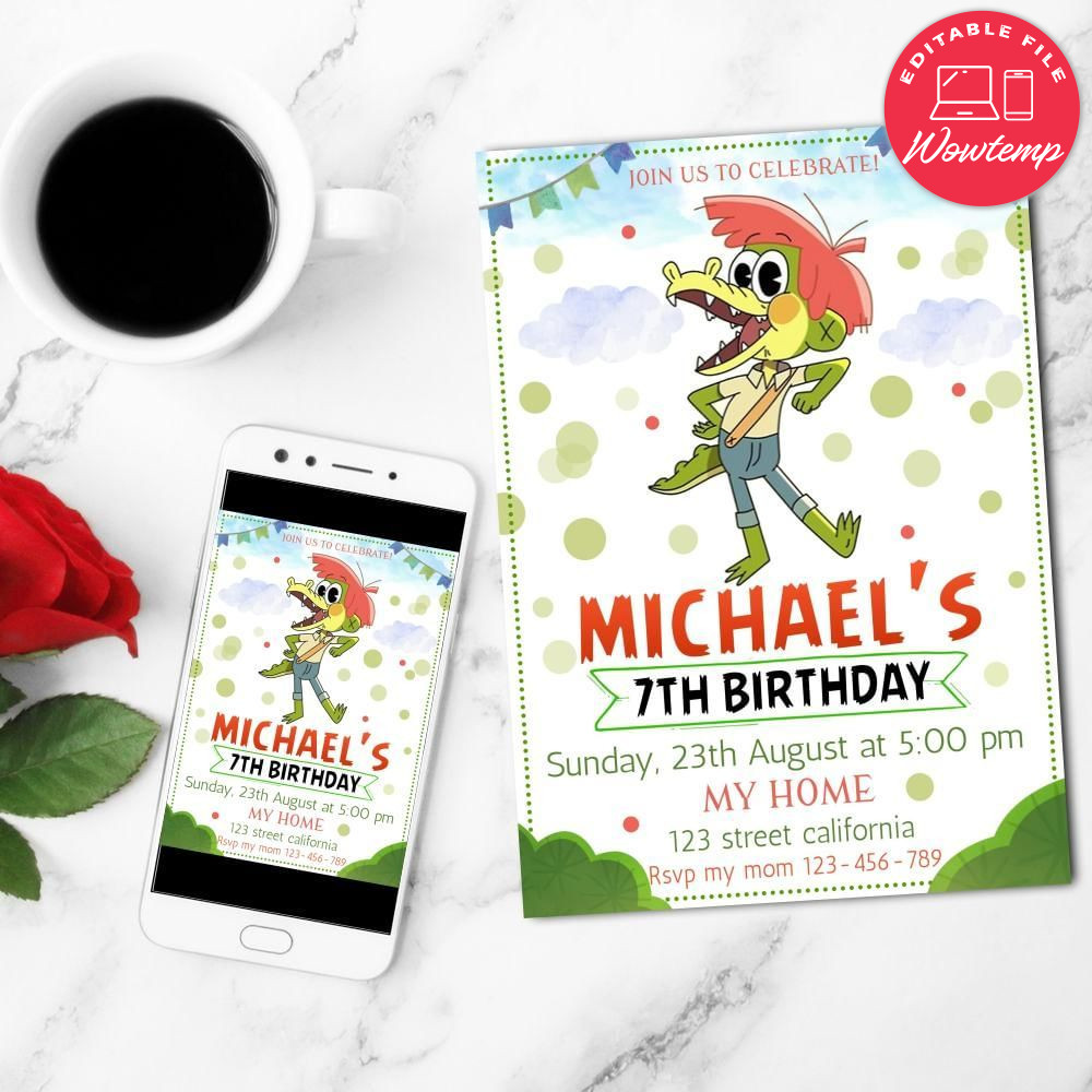 Arlo the Alligator Birthday Flyer Customizable Template to Print at Home Instant Download