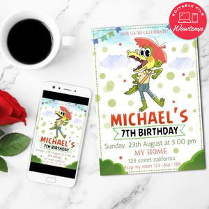 Arlo the Alligator Birthday Flyer Customizable Template to Print at Home Instant Download