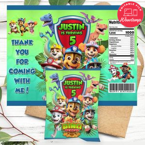 Dino rescue Birthday Party Chip Bag Digital File Printable Instant Download
