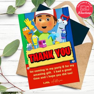 Handy Manny Thank You Card Customizable Template To Print At Home Instant Download