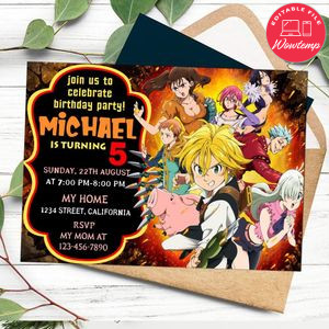 Seven deadly sins Birthday Invitation Customizable Template to Print at Home Instant Download
