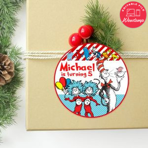 Dr. Seuss Circle Sticker Template Customizable to Print at Home Instant Download