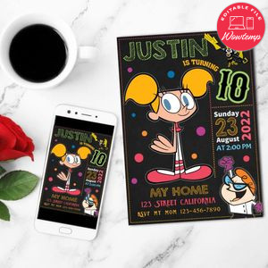 Dee Dee And Dexter Birthday Invitation Customizable Template to Print at Home Instant Download