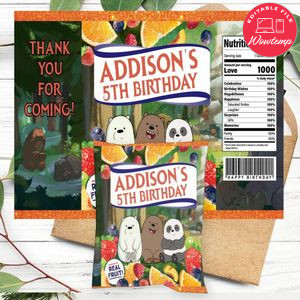 We Bare Bears Birthday Party Fruit Snack Bag Digital File Printable Instant Download