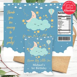 Dream Big Little One Birthday Party Chip Bag Digital File Printable Instant Download