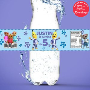 Bananas in pyjamas Birthday Water Bottle Label Template to Print at Home Instant Download