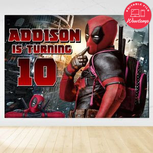 Deadpool Birthday Backdrop Digital File Template Instant Download