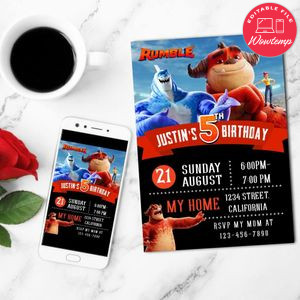 Rumble Birthday Mobile Invite Customizable Template Instant Download