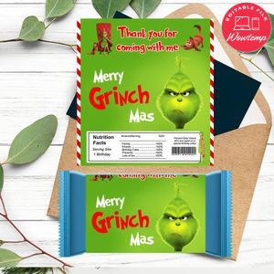 Grinch Candy bar Label Customizable Template Instant Download
