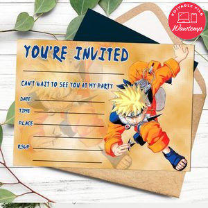 Naruto fill in blank Invitation Customizable Template to Print at Home Instant Download