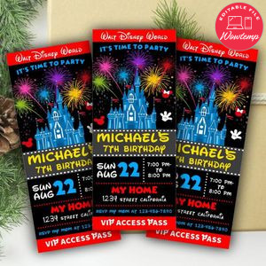 Disney world Ticket Invitation Customizable Template Instant Download