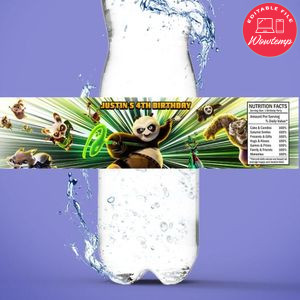 Kung fu panda 4 Bottle Label Birthday Water Bottle Label Template to Print at Home Instant Download