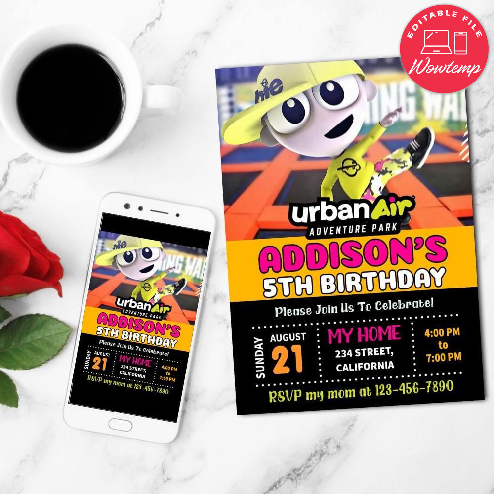 Urban air Birthday Flyer Customizable Template to Print at Home Instant Download