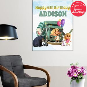 Trash Truck Birthday Poster Digital File Printable Instant Download