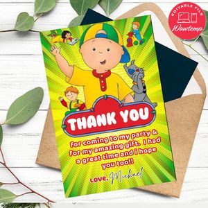 Caillou Thank You Card Customizable Template To Print At Home Instant Download
