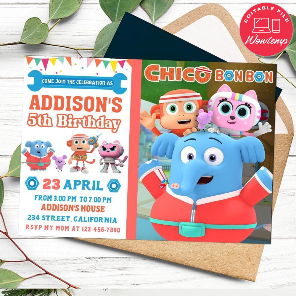 Chico bon bon Birthday Flyer Customizable Template to Print at Home Instant Download