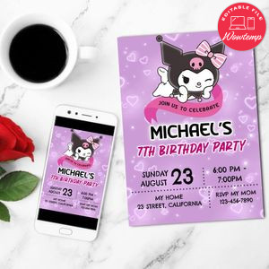 Kuromi Birthday Mobile Invite Customizable Template Instant Download