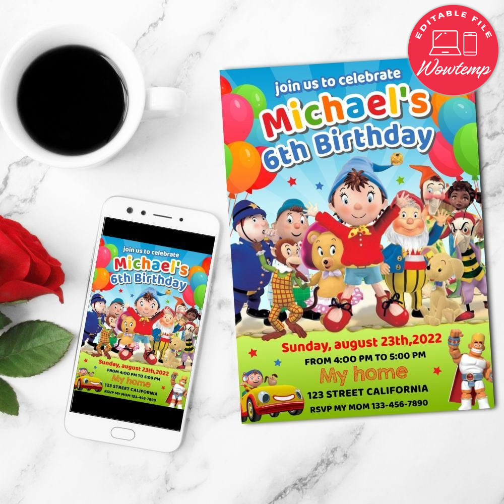 Noddy And Friends Birthday Flyer Customizable Template to Print at Home Instant Download