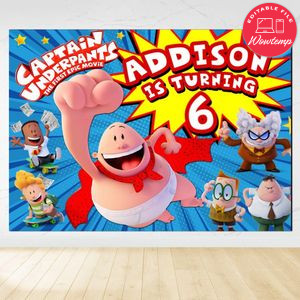 Captain underpants Birthday Backdrop Digital File Template Instant Download