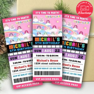 Squishmallow Ticket Invitation Customizable Template Instant Download