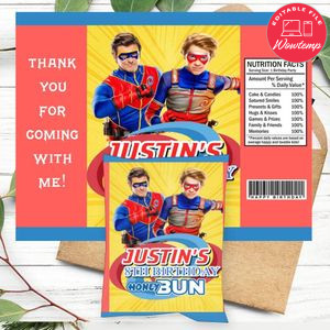 Henry Danger Birthday Honey Buns Snack Bag Label Customizable Instant Download