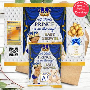 Little Prince Royal Birthday Party Chip Bag Digital File Printable Instant Download