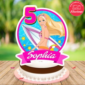 Barbie Pool Party Cake Topper Template Printable Instant Download