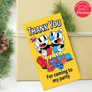Cuphead Thank You Tag Customizable Template To Print At Home Instant Download