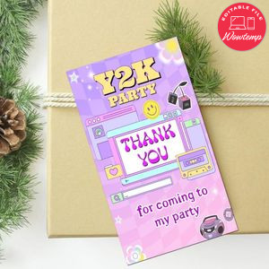 Y2k Party Thank You Tag Customizable Template To Print At Home Instant Download